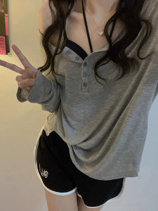 Jazz Music Festival Womens Long Sleeve T-Shirt European and US Style Loose Fit V-Neck Top for Summer