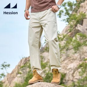 HESSION | Apricot Color American Vibe Elastic Cotton Casual Trousers Men Straight