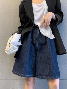 High Waist Denim Shorts Womens Summer plus Size Pear Shape Body Retro Loose Slimming Wide Leg Five-Quarter Pants