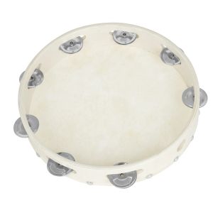 10 Inch Hand Shaking Tambourine Percussion Childrens Enlightenment Instrument Sheepskin Tambourine with Metal Bell