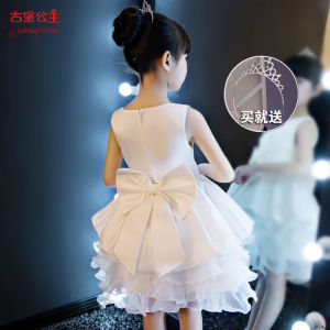 Princess Skirt Girls White Puffy Tulle Piano Show Childrens Dress Flower Girl Skirt for Autumn Season Childrens Fashion