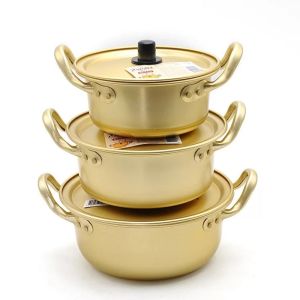 Golden Aluminum Korean Style Noodle Soup Pot New Popular Large Sauce Soup Pot Small Yellow Pot for Daily Gifts Gas Stove Use