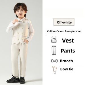 Childrens Suit Set Boys Wedding Dress Code British Style Piano Performance Host Formal Wear Cotton Lining Spring Autumn