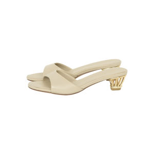 MeiYang Leather Slippers Gold Heel Cat Heel Simple Style Hollow out mid Heel Rubber Sole Daily Wear Pure Color Sandals