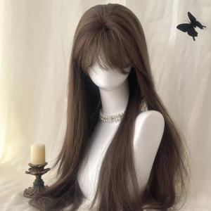 MONLEYTA | Womens Long Straight Hair Wig Thin Summer Style Airy Bangs Sweet Natural Look Full Head Lolita Round Face Popular JK