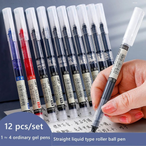 1pc Black Blue Red Straight Liquid Rollerball Gel Pens 0.5 Needle Tube Quick Dry Rollerball Pens Student Office Pens