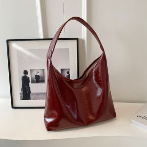 Red Large Capacity Wedding Tote Bag Womens Single Shoulder Retro Texture Bridal Bag Fashionable Magnetic Clasp PU Leather