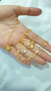 Noin Set Cincin Rantai Gelang Liontin Kalung Anting-Anting Lapis Emas Kristal Aksesoris Perhiasan Fashion