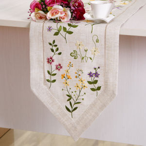 ธงโต๊ะแบบมีมุมแหลม ปัก 3 มิติ ป้องกันน้ำ ปักลายดอกไม้ ผ้าคลุมโต๊ะแบบเรียบง่าย ดีไซน์ยุโรป ผ้าฝ้ายผสมโพลีเอสเตอร์ ขนาดใหญ่