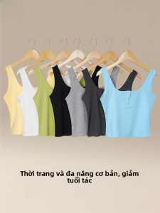 MiiOW | Áo vest không tay cổ vuông hở bụng mùa hè cho nữ MiiOW Cat Person Áo vest rộng vai có nút Áo khoác ngoài che khuyết điểm