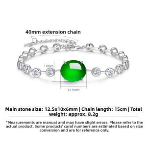 AILEQ | Fashion 925 Silver Natural Green Chalcedony Egg Face Charm Bracelet