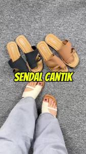 Sandal Wanita Slip On Mules Flat Shoes Santai Cewek Import Jepit Simple Low Heel Selop Polos SPT-106