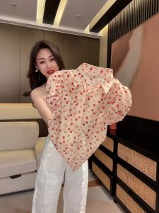 NUMEN BUTTON | French Style Polka Dot Puff Sleeves Womens Blouse