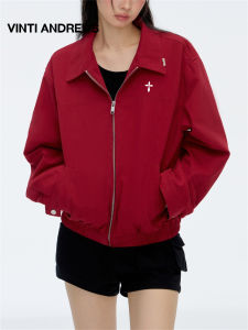 Autumn Red Basic Commuting Blending Harrington Jacket