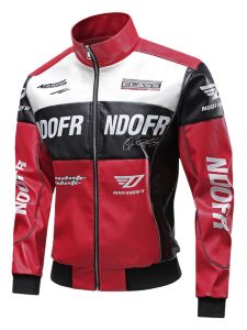 Autumn Winter Mens Biker Jacket Loose Fit Stand Collar Leather Coat American Style Printed Letter Casual Youth Pop Leather Vest