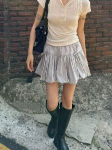 Adorable Ins-Style Korean Version Work Clothing Flower Bud Skirt Short Length High Waist for 18-24 Birthday Party