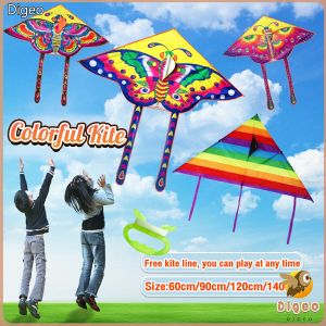 Digeo Colorful Butterfly Kite Triangular Rainbow Kites Children Outdoor Toy with Free Kite String