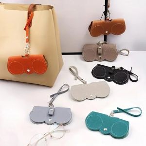New Litchi Embossed Glasses Cover Soft Hanging PU Leather Sunglasses Storage Bag Portable Travel Eyewear Holder