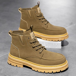 Mens High Top Martin Boots Black Mid-Calf Short Boots Casual Style round Toe Rubber Outsole Comfortable Breathable Cloth Lining