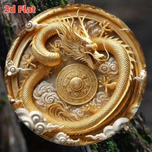 2D Metal Sign Round Gold Dragon Metal Wall Art Elegant Home Office Kitchen Party Decor Easy to Hang Gift