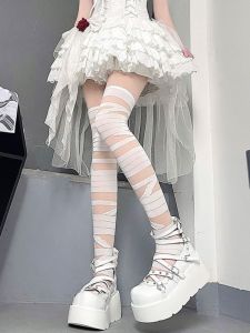 โลลิต้า JK Cross Bandage High เอว ถุงเท้ายาว ผู้หญิง เซ็กซี่ Cool หวาน Forest System Stockings Leg Shaping Thin Nylon