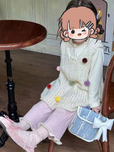 Girls Knitted Knit Bottom Set Korean Style Spring Wide Leg Pants Vest Childrens Fashionable Outfit Baby Girls Ensemble
