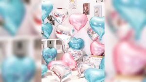 【5pcs】Festive Balloon Party Festive Background Diy Decoration Shiny Metallic Finish Heart Shape Foil Balloons