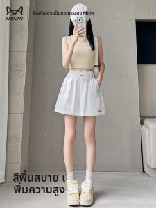 MiiOW | กางเกงขาสั้นทำงานลำลองสไตล์อเมริกันแห้งเร็วปักลายเอวสูงทรงเอ กางเกงขายาวทรงหลวมสำหรับผู้หญิงในฤดูร้อนปี 2025
