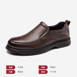 Aokang Mens Casual Leather Shoes Comfortable Soft Bottom Business Leisure Punched Breathable Versatile Spring Autumn New Style