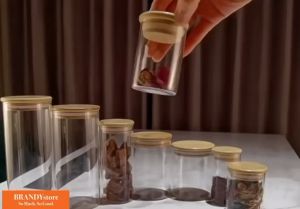 BRANDY Toples Kaca Kotak Makanan Penutup Kayu