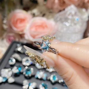 Super White Parra Glacier Lake Blue Ring Female Imitation Aquamarine Index Finger Ring Micro Inlaid Zircon Accessible Luxury Ocean Blue Ring
