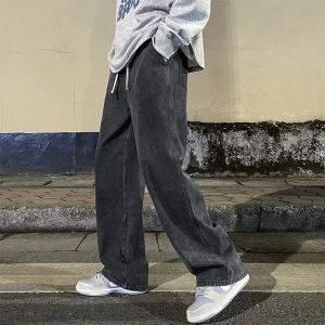 2026 New Streetwear Loose Jeans Men Korean Style Fashion Loose Straight Wide Leg Pants Mens Brand Clothing Black Light Blue