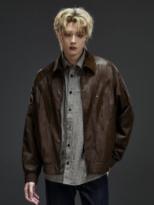ALLIN | Retro American Style Loose Collar PU Leather Jacket