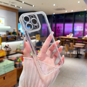 เคสโทรศัพท์ใสแวววาวสุดหรู เคส For iPhone 11 15 16 Pro Max 17 14 13 12 เคส ไอโฟน 13 Pro Max 14pro 17promax 17 Air เคสใสดีไซน์ขอบเพชร