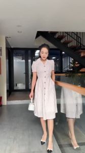 Đầm xoè sọc thêu cổ vest có túi S&M - GR0340