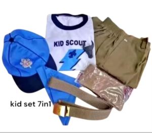 7-in-1 Kids Scout Uniform Set with Tshirt Cap Carabao Sock Belt Short Scarf Complete Accessories Blue