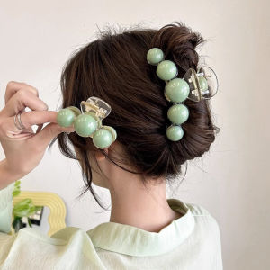 Girls Elegant Hair Claw Clip Round Bead Shark Clip Versatile Exquisite Hair Accessory