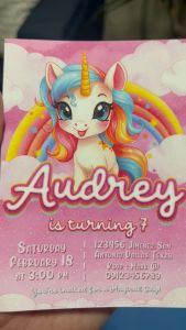 Unicorn Invitation Card - Rainbow Girl Birthday - Pink - Customized - Personalized - 3R - 4R - 5R