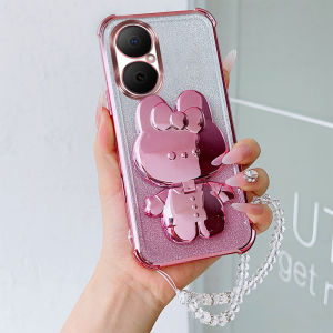 Shockproof Phone Case with Cute Rabbit Makeup Stand Lanyard For Huawei Nova Y73 Y72 Y70 Plus Y71 Y63 Y62 Y61 Y91 Y90 Back Cover