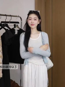 Oajer European Style Womens Short Knitted Sweater Air Conditioning Outerwear Long Sleeve Sweetness Atmosphere Summer 2024