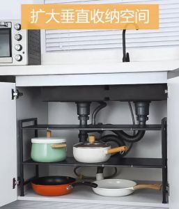 💟SOLUTION65💟 1/2 Tier Metal Height Adjustable & Expandable Under Sink Organizer Rack Lid Pot Retractable Countertop Organizer Rack Kitchen Shelf Kitchen Rack Bathroom Under Sink Storage Rack Lid/Pot/Pan Storage Rack Cabinet Organizer Shelf