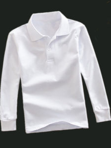 White Pure Cotton Long Sleeve Childrens T-shirt Collared Base Shirt for Boys Spring Autumn Wear Student Performance Outfit