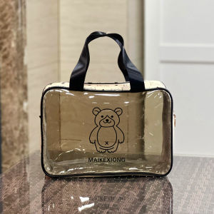 Fashionable Bear Transparent Jelly Waterproof Handbag Swimming Bathing Bag Toiletries Makeup Bag Women Storage Bath Tote