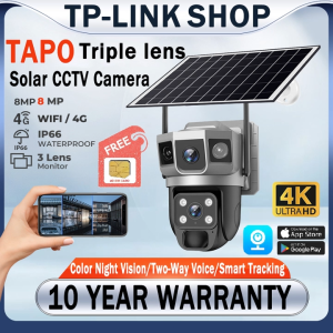 TOPA 4G Three lens Solar CCTV Camera Outdoor Wireless 4K Waterproof Surveillance 360° Color Night Vision Two-Way Audio Auto Tracking Motion Detection  PTZ Smart IP Security Camera