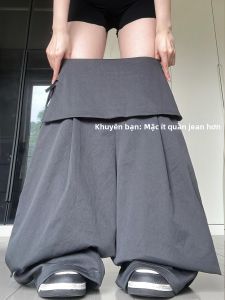 YIFANSHI | Quần Dài Ống Rộng Đùi Ôm Thun Dây Cao Waist Màu Xám Sẫm 2 Mảnh