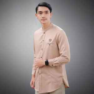 Baju Koko Pria Dewasa Muslim Motif Polos Full Kancing Bahan Full Katun
