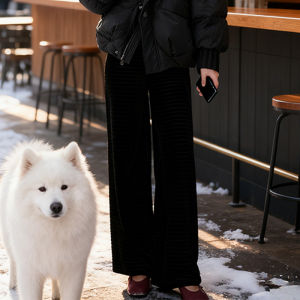 Shalldoer | Women Winter Warm Fashion Cotton Coat And High Waist Wide Leg Pants Set