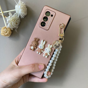 Cute Rabbit Foldable Screen Phone Case Womens Style Shockproof Tempered Glass Bracelet Compatible with Samsung Fold3 Fold5