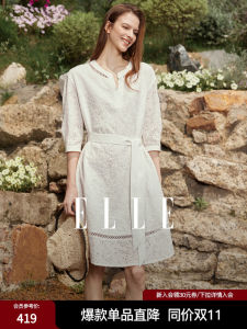 ชุดเดรสสั้นแขนโคมไฟสไตล์ฝรั่งเศส ELLE สำหรับผู้หญิง ฤดูร้อน 2025 ดีไซน์เรียบหรู ชุดเดรสสั้นสไตล์วันหยุด ชุดเดรสยาวปานกลาง