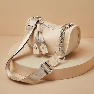 Trendy British Style Womens Bag Underarm Wide Strap Top Layer Cowhide Leather Single Shoulder Slant Cross Casual Leisure